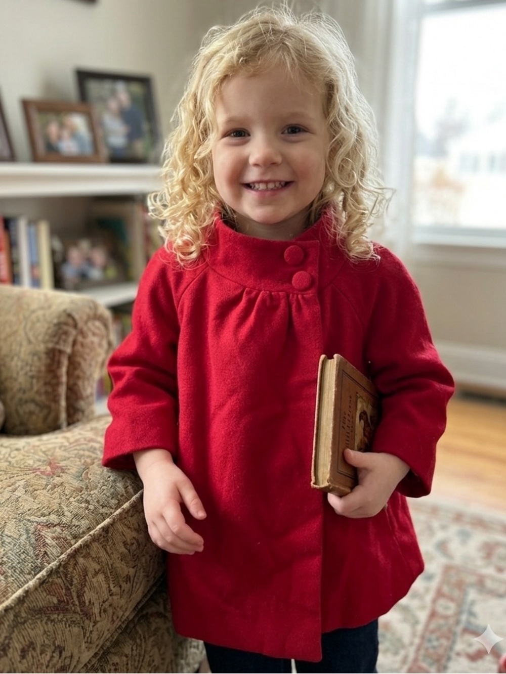 Old Navy Bright Red Girls' swing Pea Coat with Button Detail size M (8)